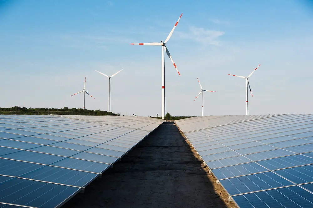 Paneles solares y turbinas eólicas.