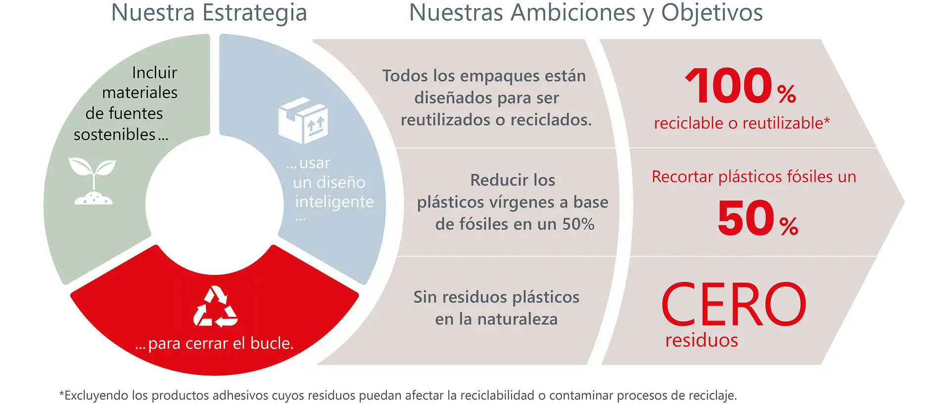 Visión general de la estrategia, ambiciones y objetivos sobre el tema del empaques